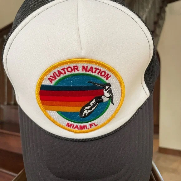 Aviator Nation Black and White Cap with Rainbow Logo - Picture 1 of 2